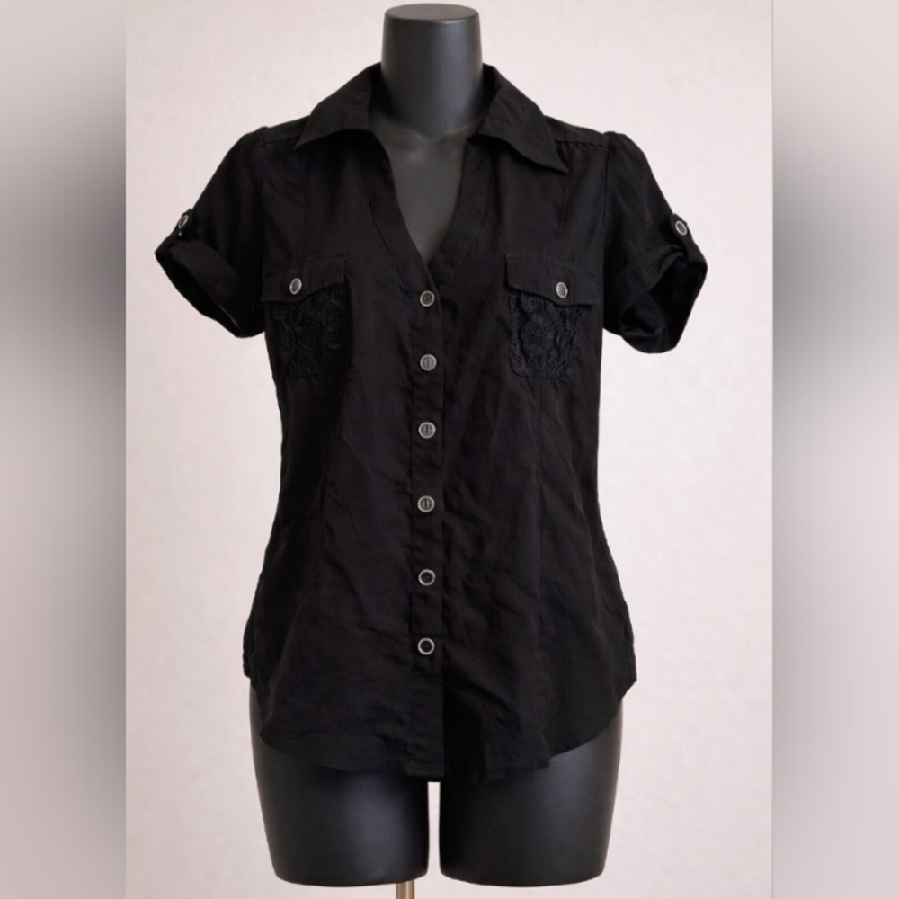 HeartSoul Black Short-Sleeve Button-Down Shirt